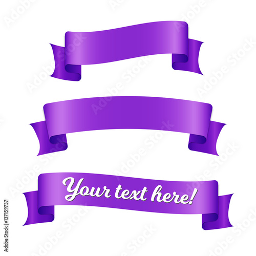 Purple ribbon banners set. Old vintage style design. Premium decorative elements isolated on white background.