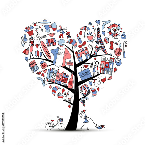 I love France, art tree. Sketch for your design