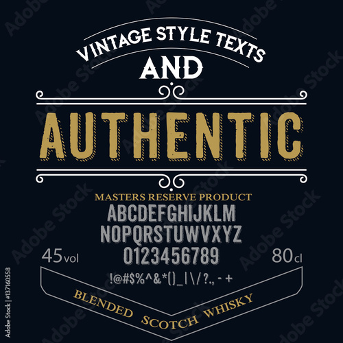 Typeface. Label. Authentic typeface, labels and different type designs