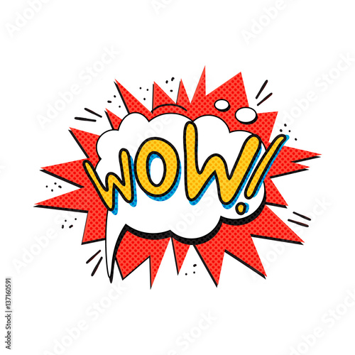 Pop art logo. Pop art wow logo. Retro style poster. Vector pop art illustration. Comic style logo. Pop art comics icon "wow". WOW! wording comic speech bubble.
