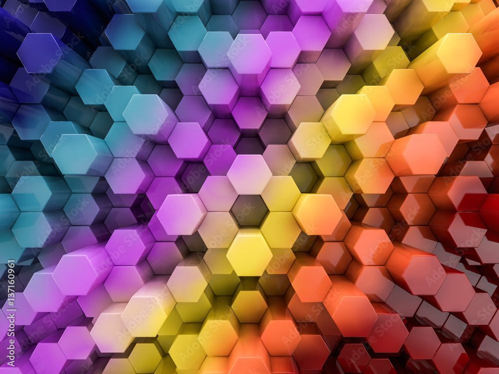 Hexagon abstract rainbow background. 3D rendering Hexagon abstract rainbow background. 3D rendering