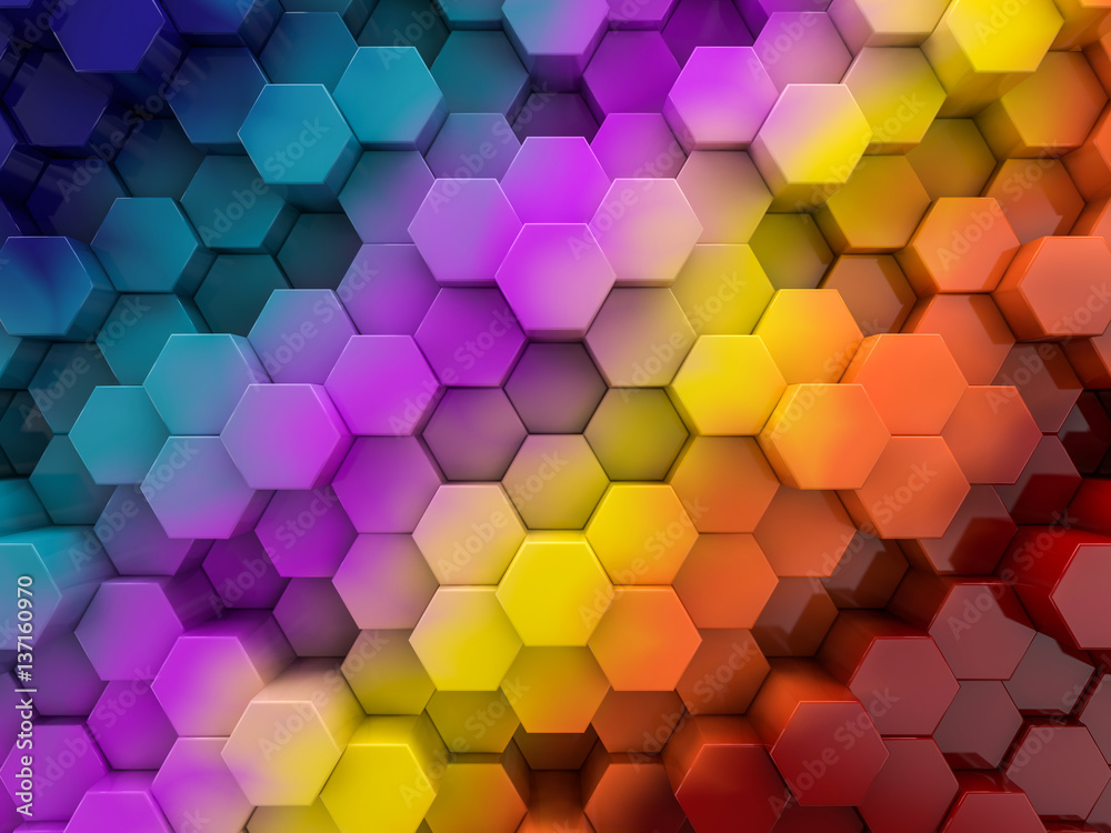 Hexagon abstract rainbow background. 3D rendering Hexagon abstract rainbow background. 3D rendering