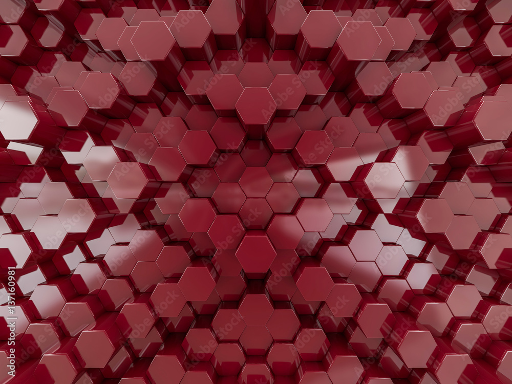 Hexagon abstract red background. 3D rendering