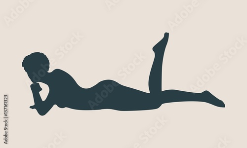 Vector illustration of a woman lying on the floor isolated over a grey background. Relaxing pose