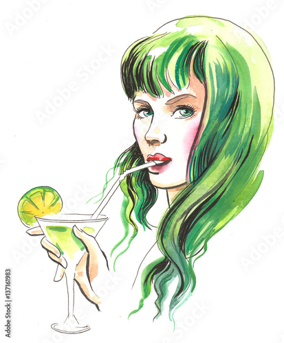 Pretty girl with margarita cocktail