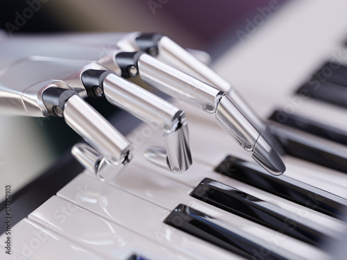 Robot Plays the Piano Artificial Intelligence Concept 3d Illustration photo