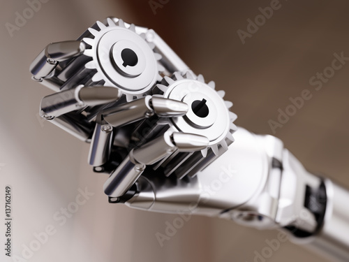 Robot Hand with Gearwheels Automation Concept 3d Illustration