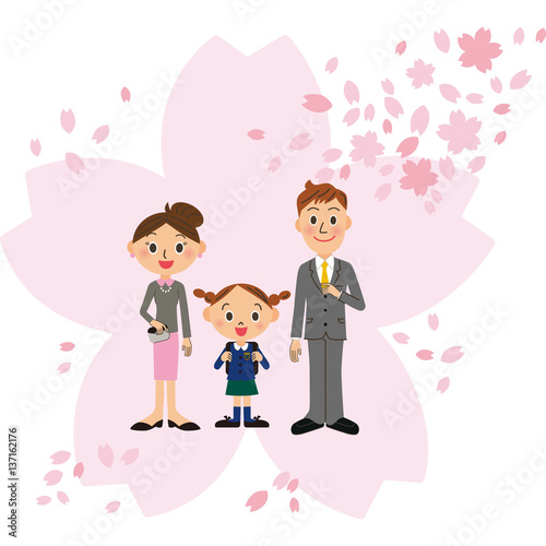 桜　入学式　親子