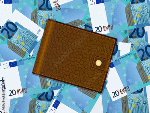 wallet on twenty euro background
