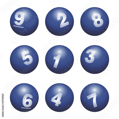 Vector Bingo / Lottery Number Balls Blue Set Isolated on White Background - 1 to 9