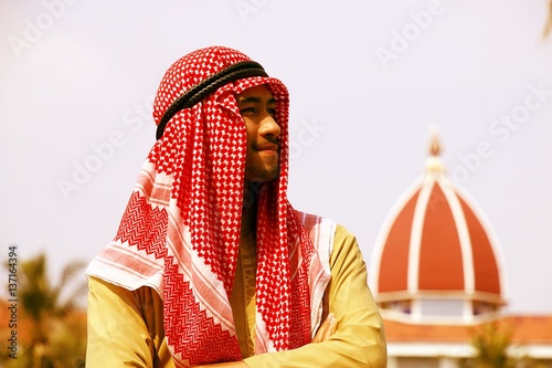 Arabian muslim Middle East man portrait is thinking
