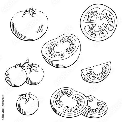 Tomato graphic black white isolated sketch illustration vector