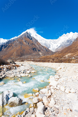 Langtang Lirung Himalayas Mountains Rocks River