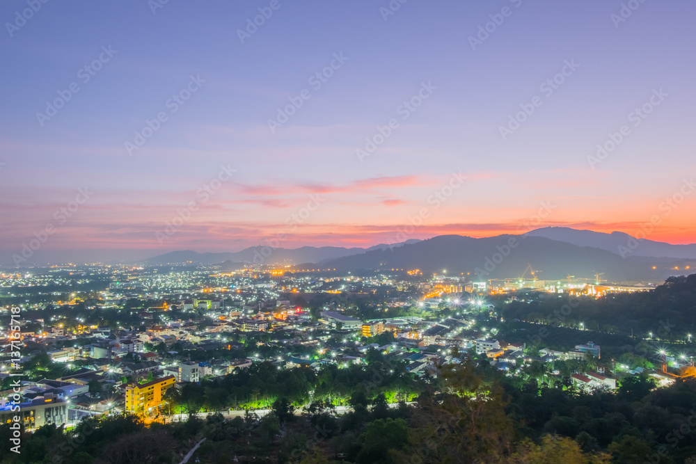 Cityscape view of Phuket town from Khao Rang hill viewpoint, Phuket, Thailand