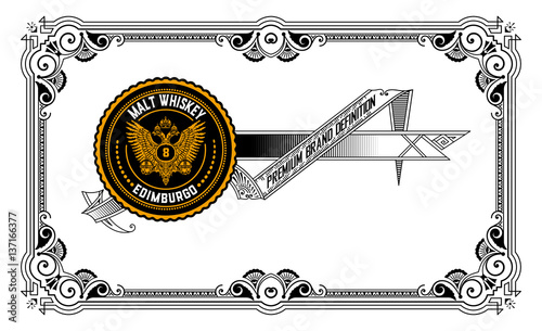 Retro banner with logo and floral frame