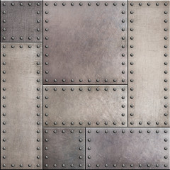 Stickers Industriële stijl patronen Roestige metalen platen met klinknagels  © Andrey Kuzmin