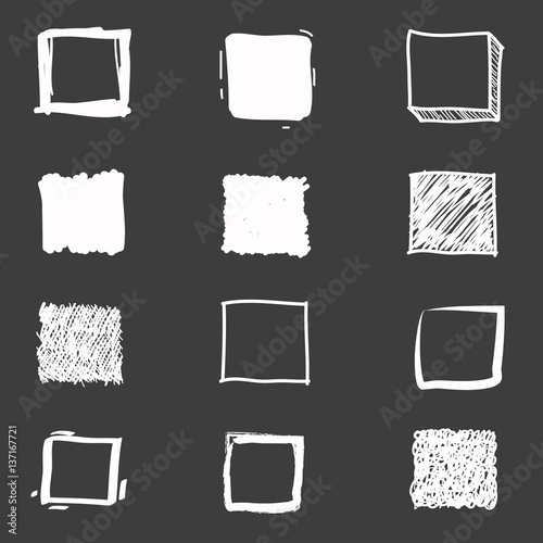 Set of cute hand drawn squares. Doodle style sketching. Vector illustration.
