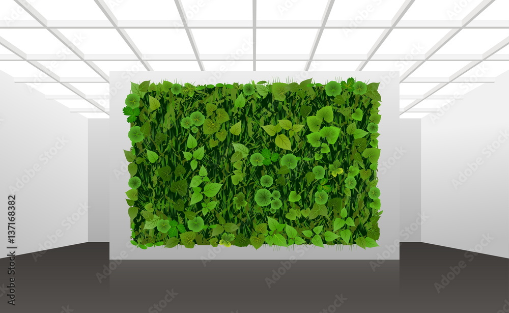 Vector illustration about vertical landscaping of walls in office and