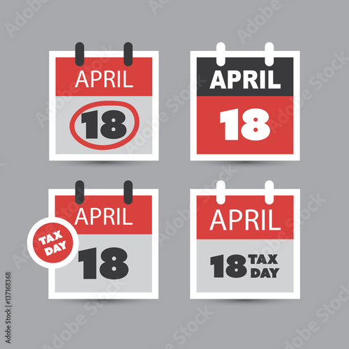 Set of Black and Red USA Tax Day Deadline Warning Web Banners - Calendar Design Templates for Year 2023