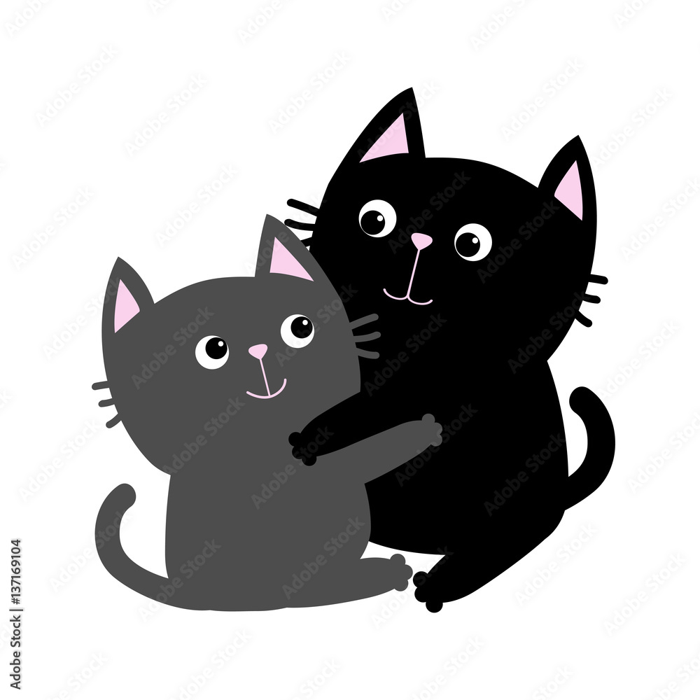 Black Gray Cat hugging family couple. Hug, embrace, cuddle. Happy  Valentines day Greeting card. Cute funny cartoon character. Kitty Whisker  Baby pet White background. Isolated. Flat design. Stock Vector | Adobe Stock