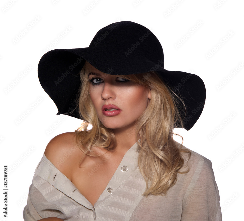 portrait of a beautiful blonde in retro style isolated on white background. copy space portrait of a beautiful blonde in retro style isolated on white background. copy space