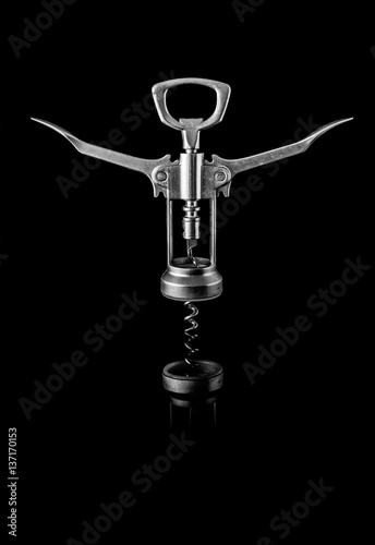 Brushed Chrome Corkscrew on Black Background