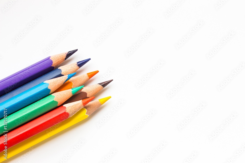Color pencil and pencil on white background Color pencil and pencil on white background