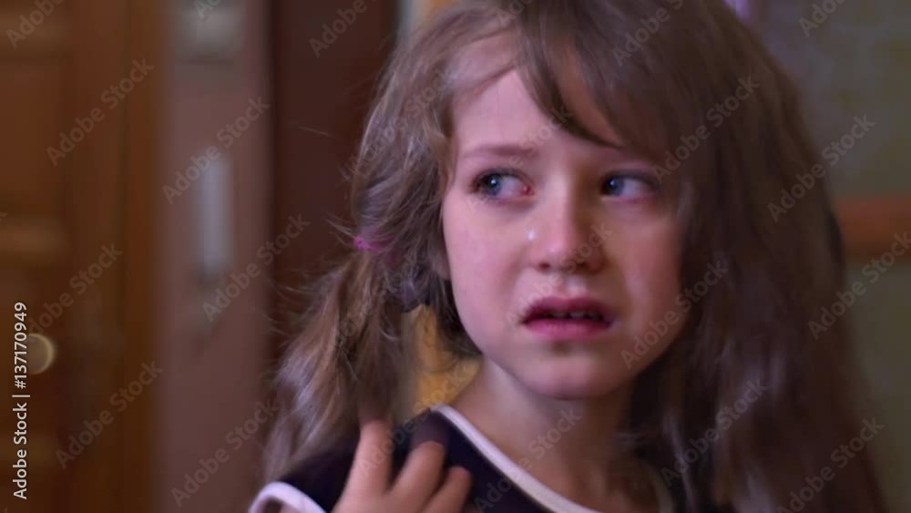 Close up Little Girl With Disheveled Blonde Hair