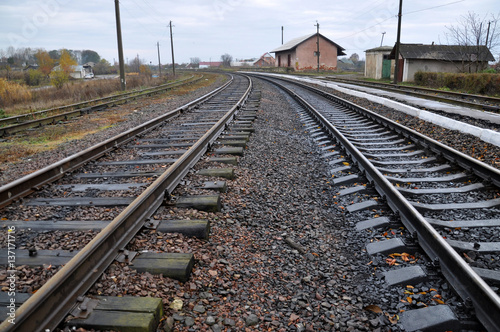 Railway with concrete sleepers and steel rails