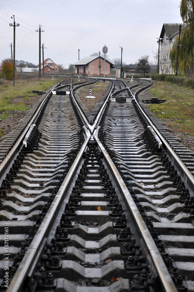 Fototapeta premium Railway with concrete sleepers and steel rails