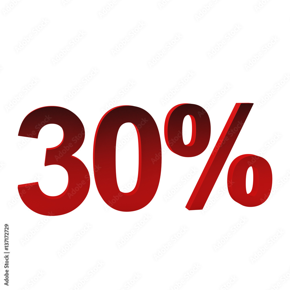 30 percent off, 3d render. Isolated on white 30 percent off, 3d render. Isolated on white