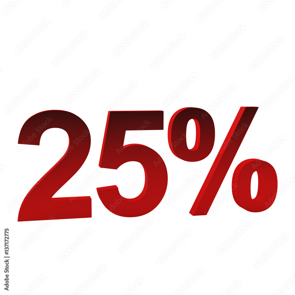25 percent off, 3d render. Isolated on white 25 percent off, 3d render. Isolated on white