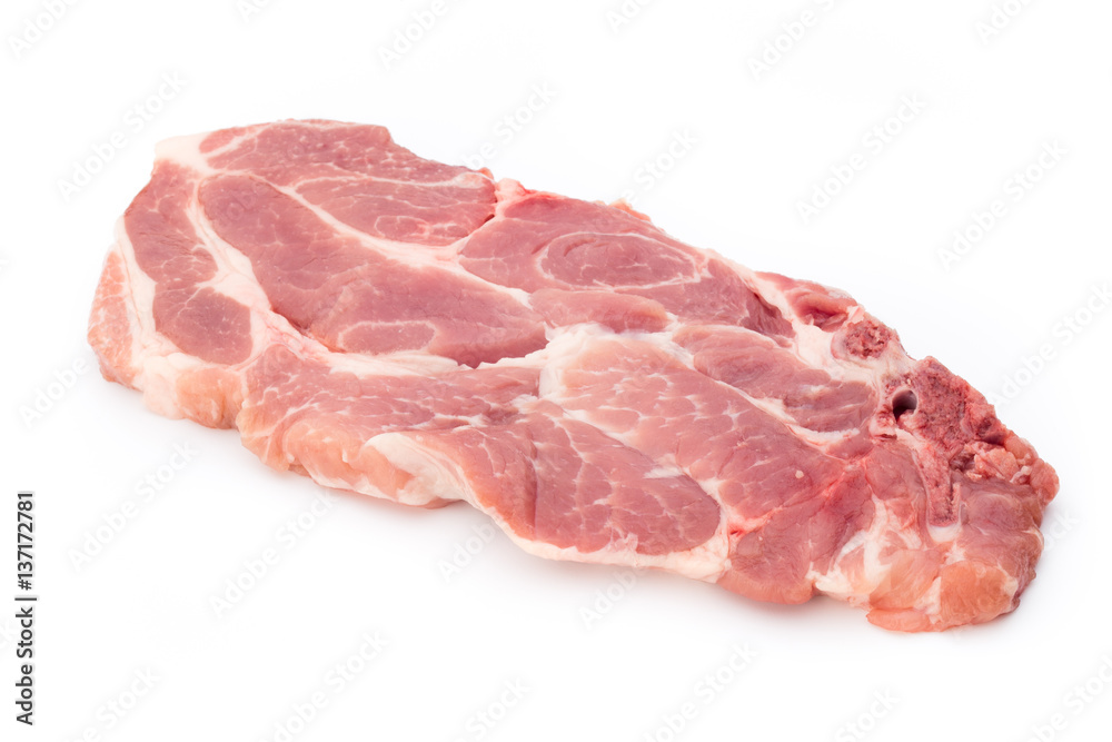 Fresh raw beef steak isolated on white background, top view.