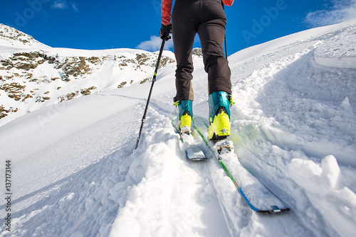 Walking with  sealskins with climbing skins photo