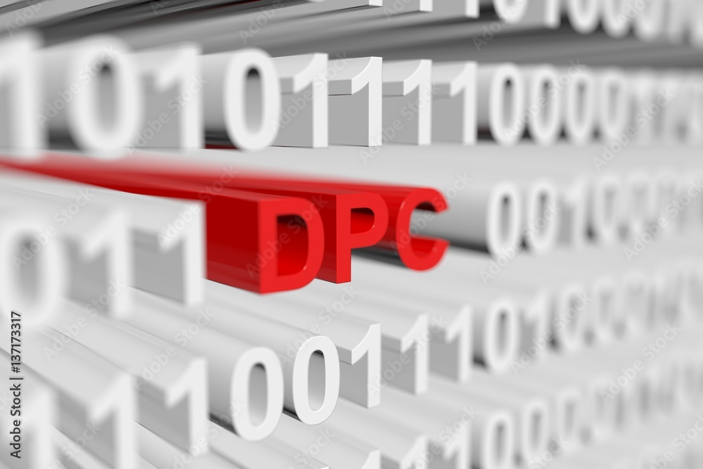 dpc as a binary code with blurred background 3D illustration