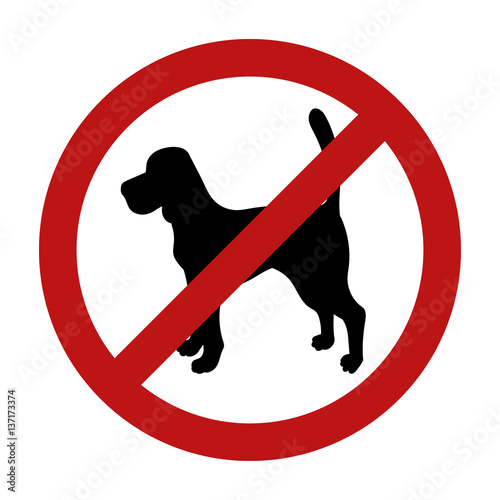 Sign of dog prohibition isolated on white background. Breed beagle.