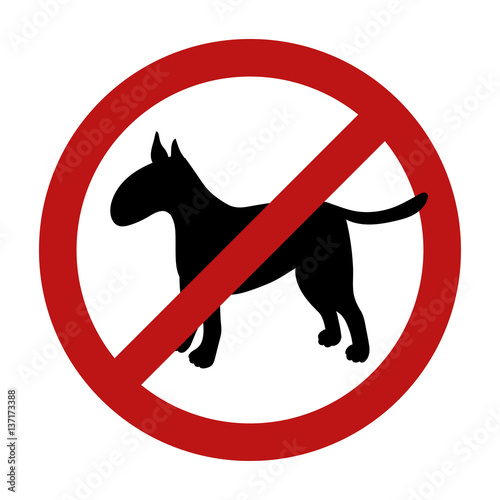 Sign of dog prohibition isolated on white background. Breed bullterrier.