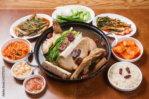 hanbang baeksuk. Boiled Chicken with Rice andMedicinal Herbs