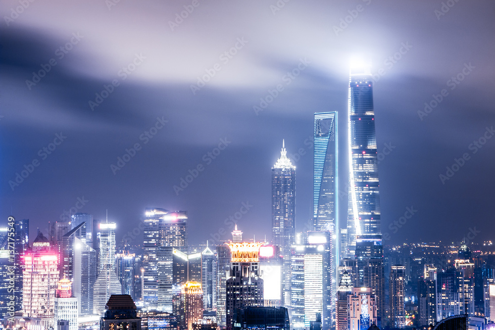 Fototapeta premium modern office buildings in shanghai at night