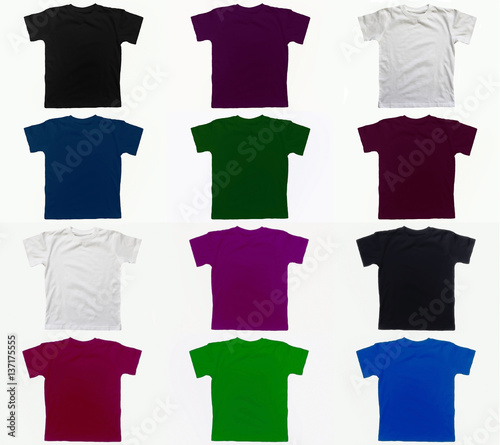 Multicolored t-shirts isolated on white background