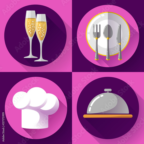 Restaurant icons set flat style Cooking and kitchen  serving food