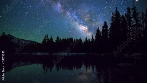 Astro Timelapse of Galaxy over Reflecting Alpine Lake in Yosemite  photo