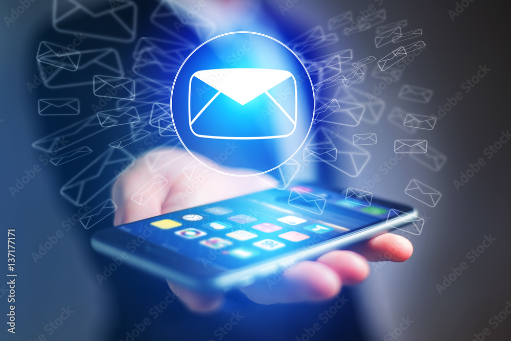 Concept of sending email on smartphone interface with message icon around