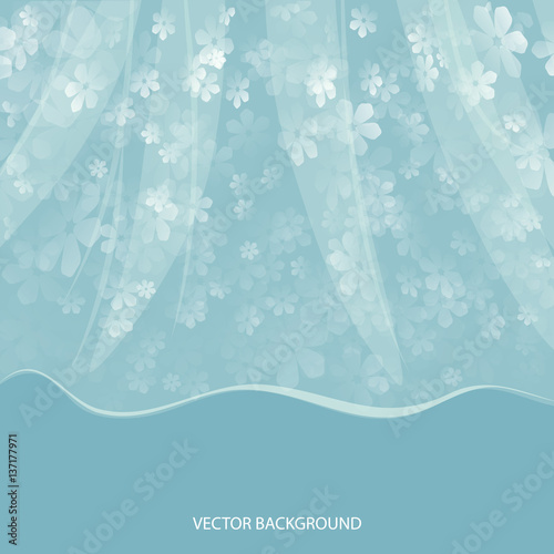Transparent curtains with flowers, vector