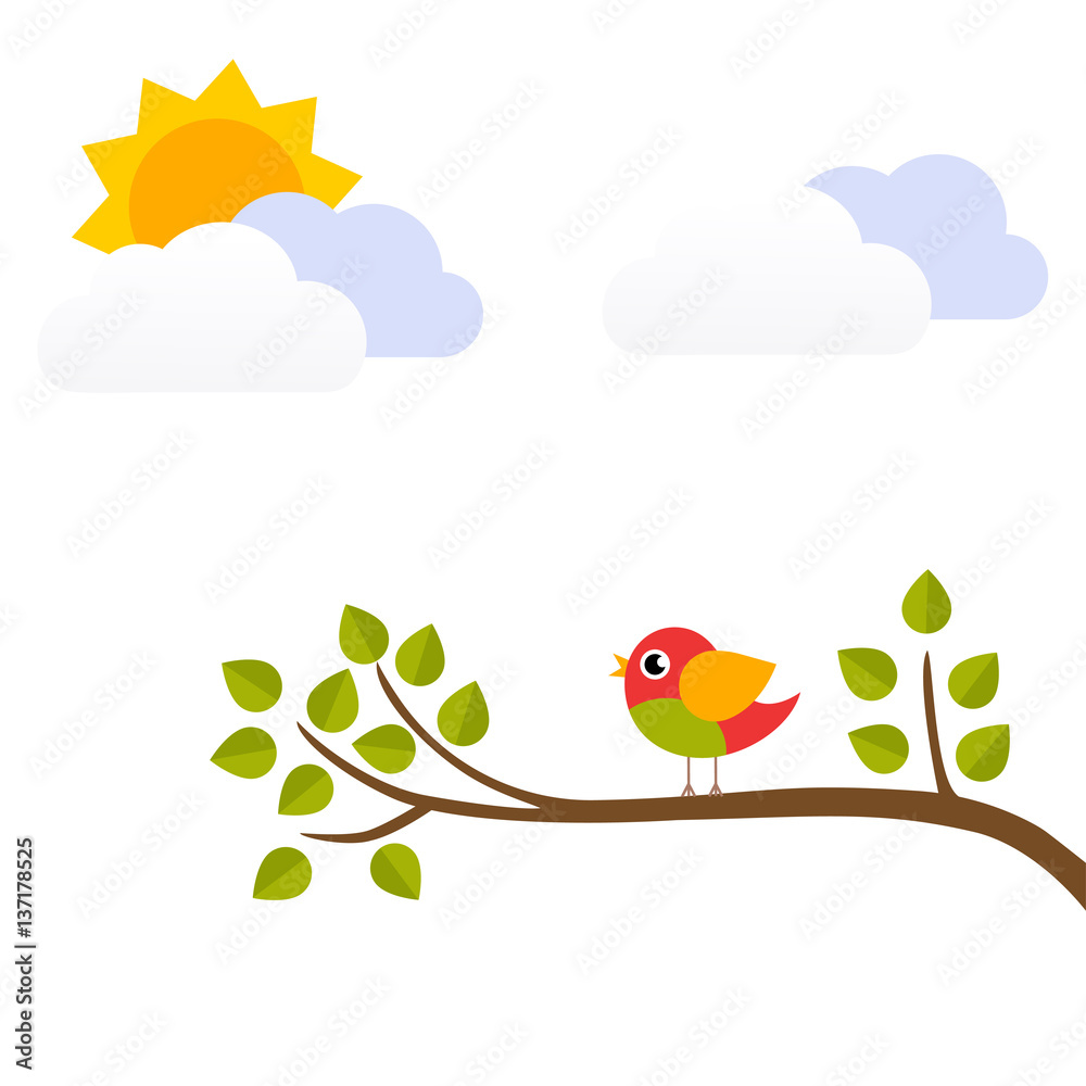 cartoon bird on a branch vector