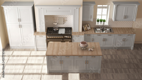 Classic kitchen, elegant interior design with wooden details © ArchiVIZ