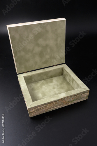 an empty box on a black background. casket.