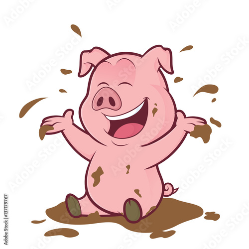 Pig playing in the mud