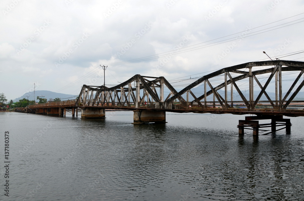  Old bridge in Kampot city, Cambodia. Cityscape