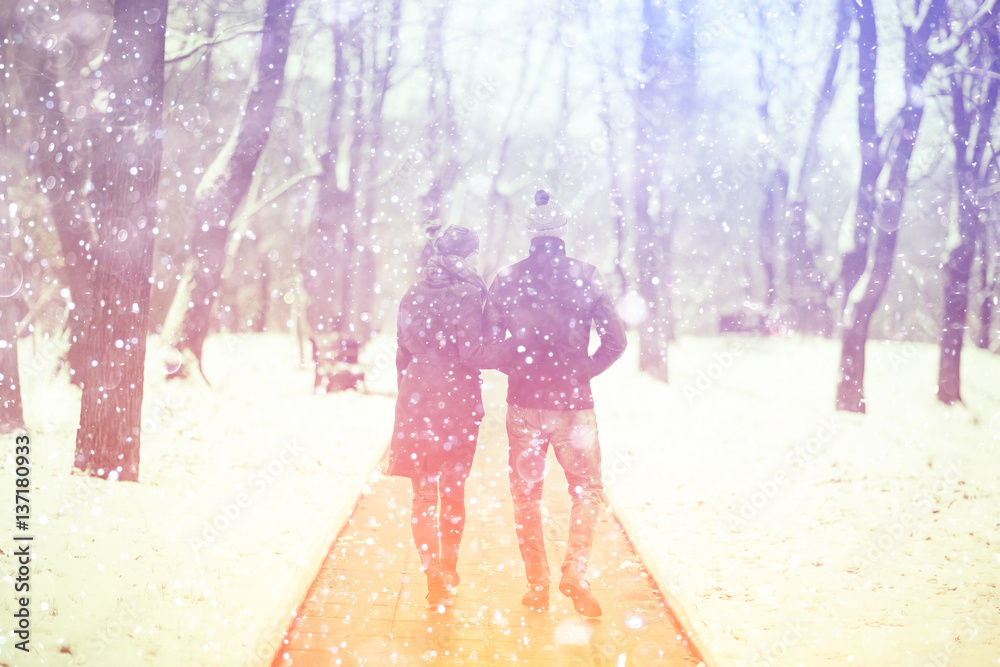 blurred background couple in love in the spring city blurred background couple in love in the spring city